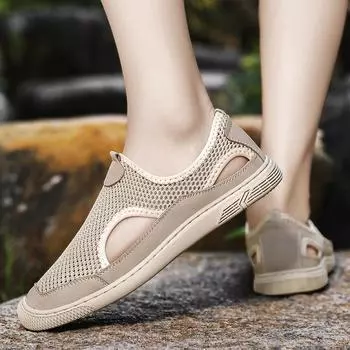 Летние новые сандалии мужские полые туфли для отдыха на открытом воздухе ленивые туфли без застежек мужские сетчатые туфли модные дышащие туфли Coros 38 песочный