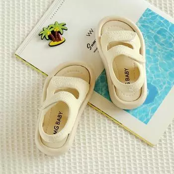 Летние новые сандалии с открытым носком, простые, однотонные, дышащие, удобные, универсальные, нескользящие, на плоской подошве, для маленьких детей 21 чёрный