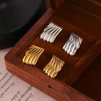 Летние новые серьги из титановой стали, нестандартные квадратные серьги-гвоздики, модные полосатые металлические серьги-гвоздики