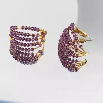 Летние новые серьги ручной работы из бисера и фиолетовых кристаллов, многослойные серьги в форме буквы С, покрытые настоящим золотом, просто необходимы для путешествий 795