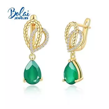 Летние новые серьги с зеленым агатом из натурального драгоценного камня для женщин, модный дизайн, ювелирные изделия из стерлингового серебра 925 пробы M жёлтый