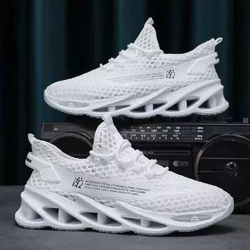 Летние новые сетчатые кроссовки, модные летающие тканые кроссовки, модная повседневная мужская обувь, ультрамягкие и ультралегкие сетчатые туфли 39 белый
