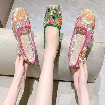 Летние новые сетчатые вышитые туфли на плоской подошве с круглым носком для женщин, мягкие повседневные дышащие мокасины для женщин, Zapatos De Mujer 36 зелёный