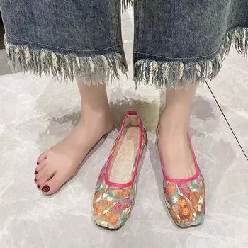 Летние новые сетчатые вышитые туфли на плоской подошве с круглым носком для женщин, мягкие повседневные дышащие мокасины для женщин, Zapatos De Mujer 36 зелёный