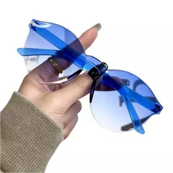 Летние новые солнцезащитные очки в круглой оправе, модные пляжные солнцезащитные очки цвета желе для женщин One Size синий