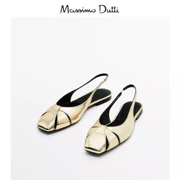 Летние новые стильные босоножки с золотым ремешком сзади из натуральной кожи на плоской подошве с закрытым носком, модные женские туфли 35 золотой