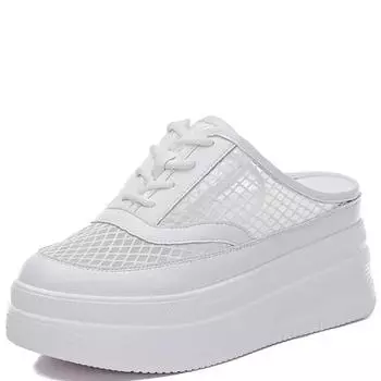 Летние новые стильные полутапочки Baotou для женщин, для ношения на улице без каблука, кроссовки на толстой подошве, сетчатые сандалии, обувь на платформе 34 белый
