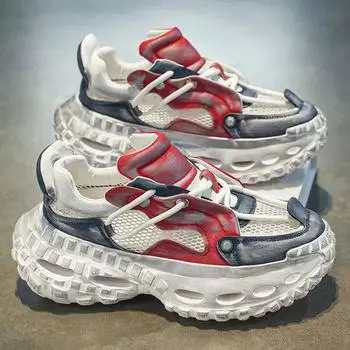 Летние новые стильные туфли для пожилых людей с толстой подошвой и сетчатым лицом, молодежные, студенческие, повседневные, универсальные, удобные, увеличивающие рост, мужские туфли 40