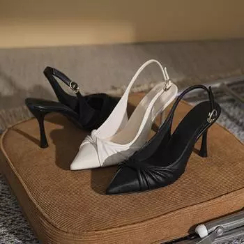 Летние новые стильные туфли на шпильках с острым носком и высокой шпилькой на каблуках с одной пряжкой сзади пустые сандалии 34 чёрный
