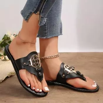 Летние новые тапочки женские плоские пляжные тапочки с открытым носком модные шлепанцы с застежкой-клипсой водонепроницаемая кожа Zapatillas Mujer 36 чёрный