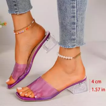 Летние новые тапочки женские трендовые сексуальные туфли большого размера с квадратным носком на тонком каблуке женские повседневные босоножки на высоком каблуке zapatos 35 розовый