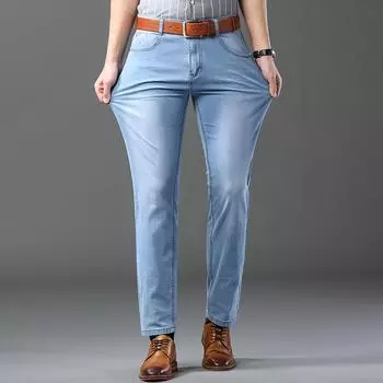 Летние новые тонкие джинсы мужские эластичные прямые повседневные узкие трендовые светлые брюки 28 светло-синий