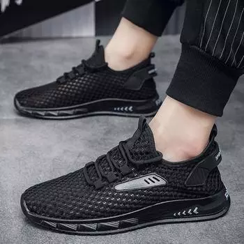 Летние новые тонкие сетчатые кроссовки мужские дышащие кроссовки модные повседневные универсальные молодежные дышащие кроссовки 39 чёрный