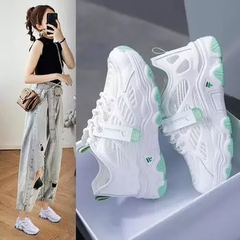 Летние новые туфли Caterpillar Dad Shoes Ins Trendy Breathed Mesh Student Sneakers Women s Shoes 35 серый