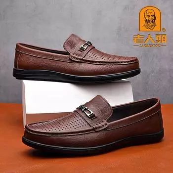 Летние новые туфли из кожи для пожилых людей 2025 года, мужские кожаные дышащие повседневные туфли из кожи, первый слой покрытия для ног из коровьей кожи 38