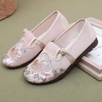 Летние новые туфли из старой пекинской ткани, женская сетчатая мягкая подошва, удобная вышивка, этническая, ветроустойчивая, дышащая, обувь для мам 35 розовый