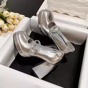 Летние новые туфли Мэри Джейн на высоком каблуке, женские туфли в стиле Лолиты, толстые каблуки, слипоны, женские туфли-лодочки в стиле ретро в стиле колледжа 4.5