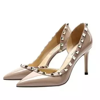 Летние новые туфли на высоком каблуке из лакированной кожи с заклепками, модные женские тонкие туфли-лодочки с небольшим отверстием сбоку, размеры 35-41 35 чёрный