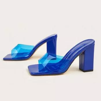 Летние новые туфли на высоком каблуке, толстые, прозрачные, квадратные туфли на высоком каблуке, европейская и американская мода и сексуальное пятно, классные туфли 35 красный