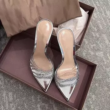 Летние новые туфли с открытым носком, со стразами, прозрачные, из ПВХ, лакированной кожи, односложные, женские, сексуальные, верхняя одежда, туфли на шпильке, на высоком каблуке 35