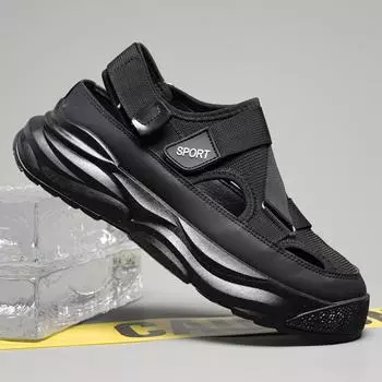 Летние новые туфли с полыми отверстиями, мужская пляжная обувь, дышащие сетчатые повседневные сандалии на платформе 39