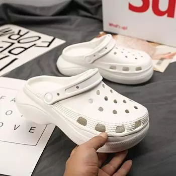 Летние новые туфли whale hole женские универсальные на толстой подошве увеличивающие рост туфли muffin dad нескользящие пляжные классные тапочки пятно 36