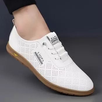 Летние новые удобные мужские дышащие туфли с выемками, формальные туфли для офиса, свадьбы, отдыха на открытом воздухе, прогулочные туфли 38 чёрный