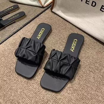 Летние новые удобные сексуальные тапочки для женщин, шлепанцы, плоские туфли, женская обувь, плиссированные корейские модные женские сандалии, Zapatos Mujer 35 бежевый