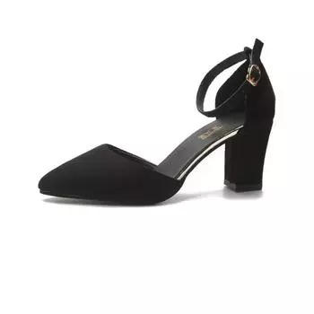 Летние новые универсальные босоножки на среднем каблуке для женщин, корейская версия, толстый каблук, заостренный носок, туфли на высоком каблуке с одной пуговицей для женщин 34 розовый