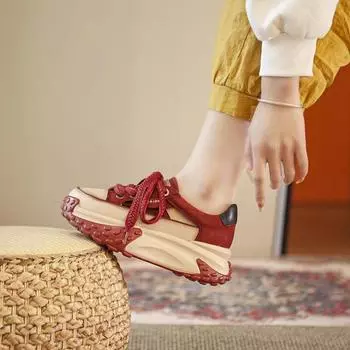 Летние новые универсальные кроссовки с толстой подошвой женские полые увеличивающие высоту повседневные красные женские 34 красный