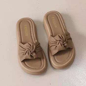 Летние новые универсальные нескользящие женские тапочки в стиле феи на среднем каблуке для отдыха на открытом воздухе 35 хаки