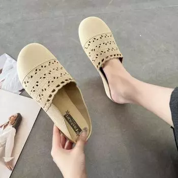 Летние новые вечерние туфли на плоской подошве без каблука. Ленивые феи, ветряные полутапочки, женская верхняя обувь для пляжа. 36 [one size smaller] чёрный