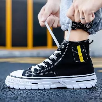 Летние новые высокие мужские парусиновые туфли, дышащая тканевая обувь, повседневные кроссовки для серфинга в стиле Tide Port, мужские кроссовки D277 39 чёрный