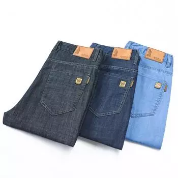 Летние новые высококачественные мужские джинсы, эластичные, светлого цвета, прямые, с высокой талией, деловые, повседневные, джинсовые брюки 28 чёрный