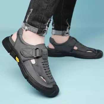 Летние новые высококачественные сандалии мужские уличные сандалии с застежкой-молнией повседневная обувь удобная модная пляжная обувь спортивные походные сандалии 38 чёрный