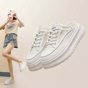 Летние новые закрытые полутапочки для женщин, уличная обувь, повседневные белые туфли без застежек для женщин 35