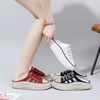 Летние новые закрытые полутапочки женские уличные туфли повседневные белые туфли с тонкой подошвой 35 чёрный