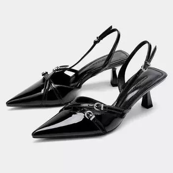 Летние новые заостренные простые неглубокие удобные женские сандалии-гладиаторы с ремешком сзади женские сандалии на высоком каблуке 35 чёрный