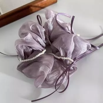 Летние Новые Жемчужные Ленточные Банты Тюль Сатин Резинки для Волос Повязка на Голову для Женщин Девушек Темперамент Веревка для Волос Однотонная Резинка