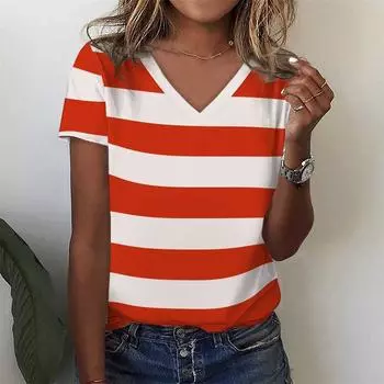 Летние Новые Женские Футболки Смешной Полосатый Принт Топ Модные Простые Футболки с Рисунком для Женщин Повседневная Женская Одежда Уличная Одежда S