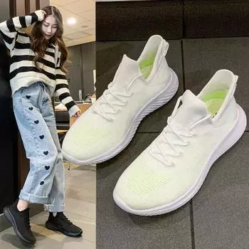Летние новые женские кроссовки 2025 года с летающей плетеной подошвой, легкие и дышащие сетчатые кроссовки, популярная повседневная спортивная обувь для иностранных покупателей 35 белый