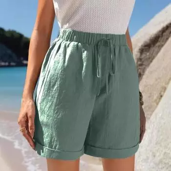 Летние новые женские однотонные модные шорты со свободными карманами S чёрный