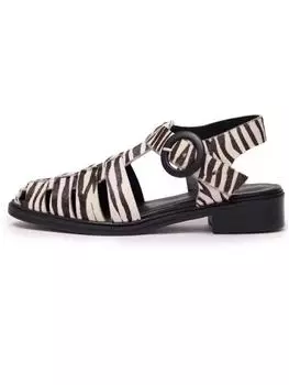 Летние Новые Женские Плетеные Сандалии Ручной Работы на Плоской Подошве, с Круглым Носком, с Леопардовым Принтом, Повседневные, на Толстом Низком Каблуке, Римские, Большие Сандалии 35