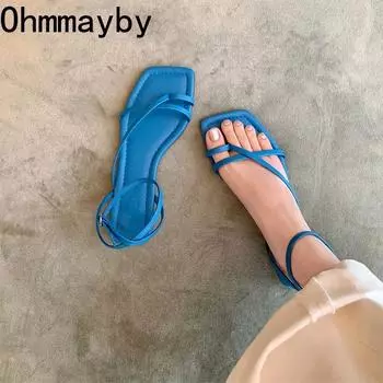 Летние новые женские сандалии модные с открытым носком узкие женские элегантные гладиаторские туфли на плоской подошве сандалии для улицы 35 серебряный