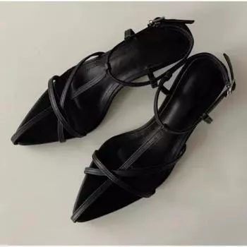 Летние новые женские сандалии, модные узкие женские гладиаторские туфли с тонким низким каблуком и ремешком на щиколотке, вечерние туфли Zapatos Mujer 35 чёрный