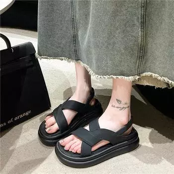 Летние новые женские сандалии на эластичной платформе 35 бежевый