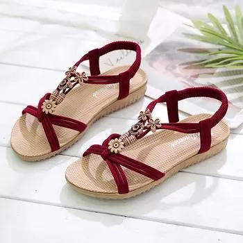 Летние новые женские сандалии на плоской подошве Bohemia Flat Roman String Beads Sandals с нескользящей подошвой женские повседневные сандалии для женщин 35