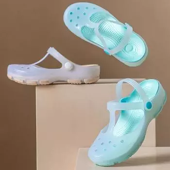 Летние новые женские сандалии, нескользящие, мягкие, подошва Jelly Sandals, повседневные сандалии Slip-on Clogs, повседневная обувь, модные пляжные сандалии с принтом EUR 36