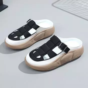 Летние новые женские тапочки Baotou Half Slips на платформе 2024, дышащие полые повседневные тапочки Sandalias Mujer 35