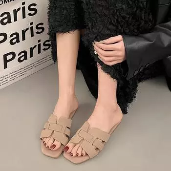 Летние новые женские тапочки на открытом воздухе с плоской подошвой, нескользящие, с открытым носком, пляжные женские сандалии, сексуальные, модные, дизайнерские, шлепанцы, женская обувь 36 коричневый